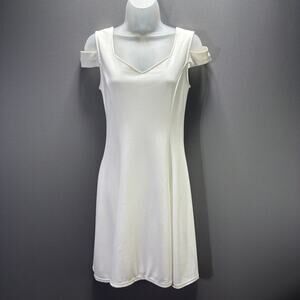 Ins Nova Women's Cold Shoulder Sleeve White V-Neck A-Line Dress Size Small NWT
